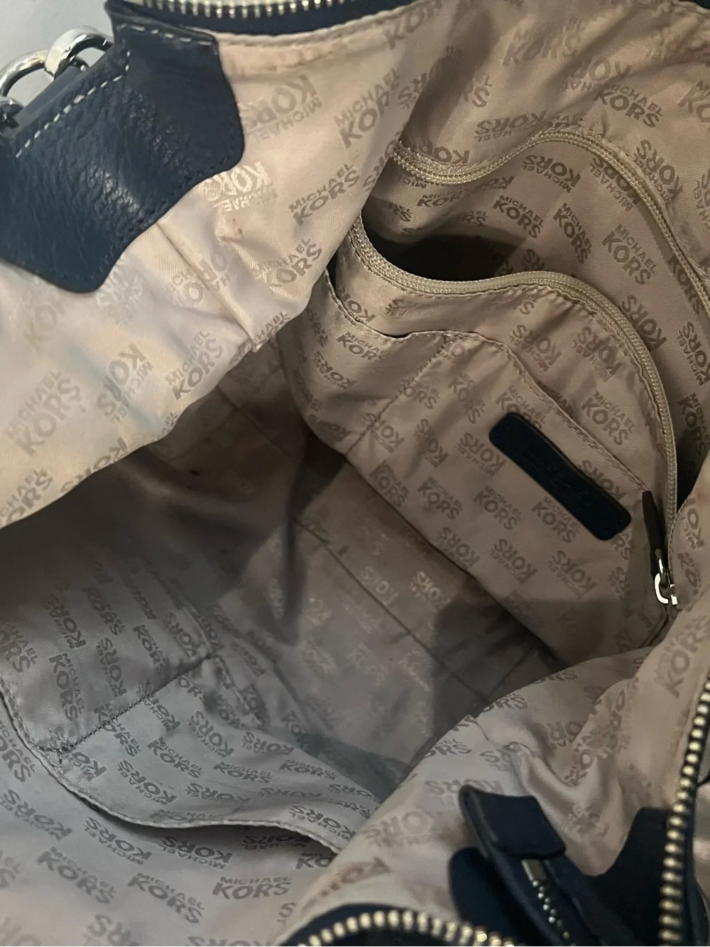 Michael Kors Blue Leather Shoulder Hobo with MK Charm Chain Detail
